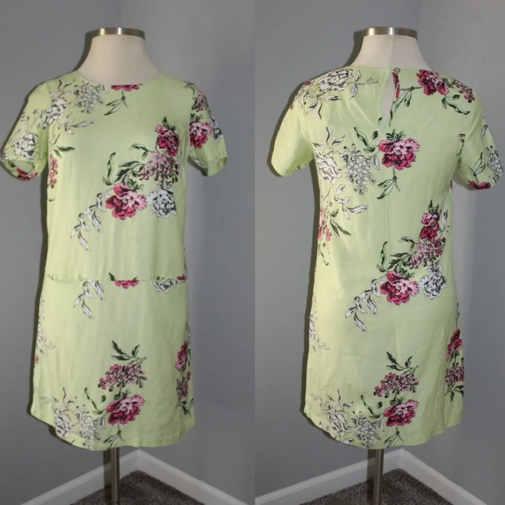 NWT Joules Floral Shift Tunic Dress Linen Blend Green Pink Short Sleeve HW6455 - Picture 2 of 9